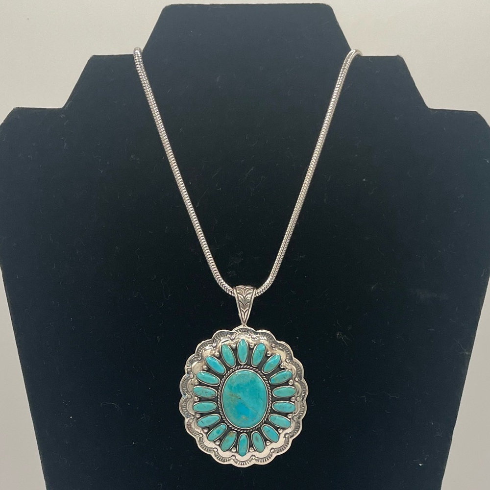 NEW Kingman Southwestern Turquoise 925 Sterling Silver Pendant